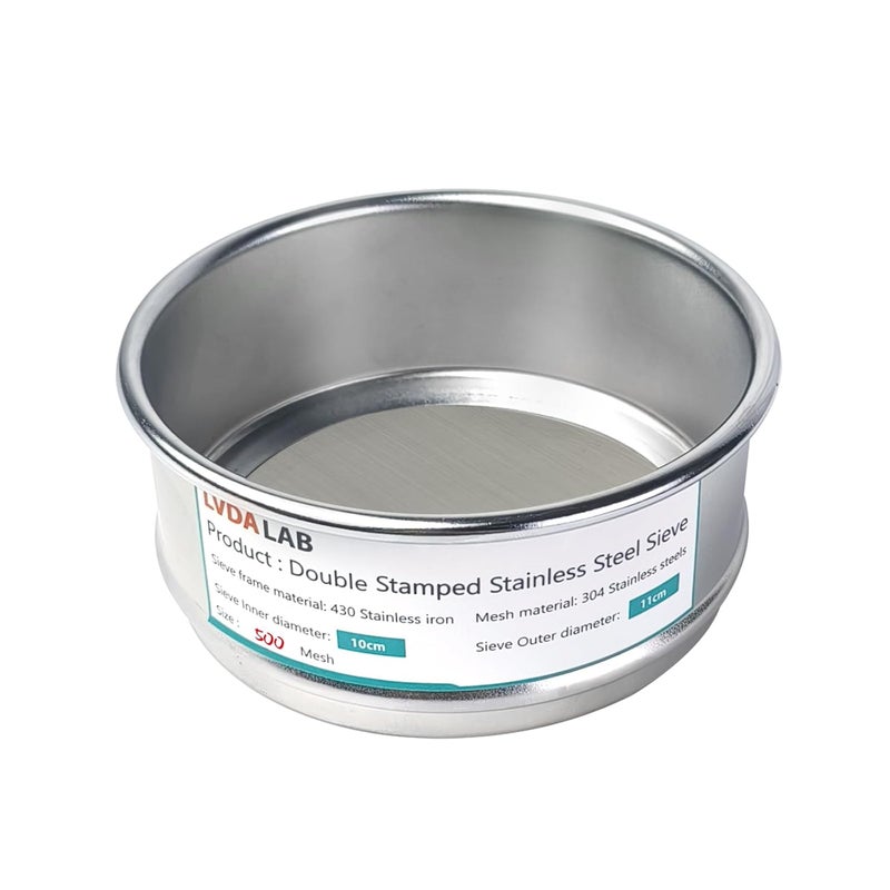 LVDALAB 304 Stainless Steel Mesh Lab Sieve, 500 Mesh (0.03mm) Aperture Test Sieve, 4inch(10cm) Economy Standard Analysis Sample Test Sieves for Industrial Laboratory Homes - Image 1